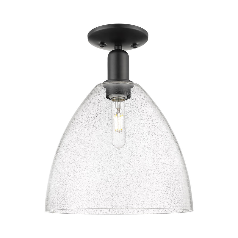Innovations Bristol 12in 1-Light Semi-Flush Mount | Industrial Matte Black Steel and Seedy Glass Dome | Hallway & Entryway | 12 | Model 716-1C-BK-GBD-124