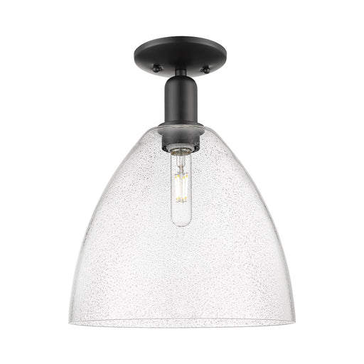 Innovations Bristol 12in 1-Light Semi-Flush Mount | Industrial Matte Black Steel and Seedy Glass Dome | Hallway & Entryway | 12 | Model 716-1C-BK-GBD-124