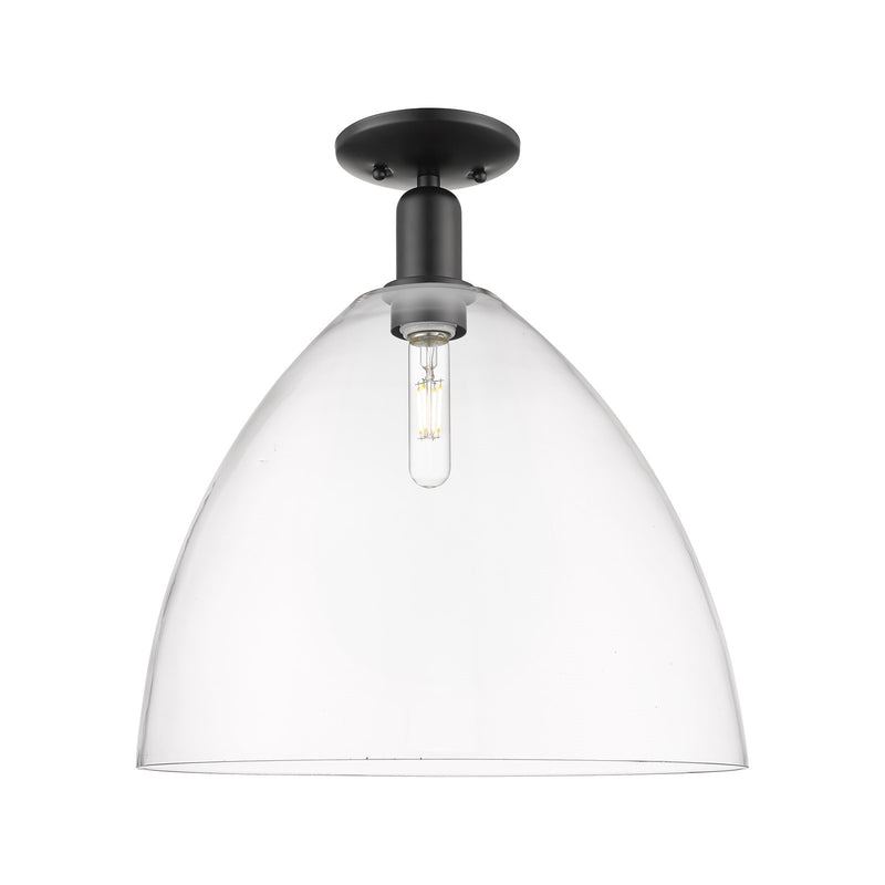 Innovations Bristol 16in 1-Light Semi-Flush Mount | Industrial Matte Black Steel and Clear Glass | Entryway & Hallway | 16 x 16 | Model 716-1C-BK-GBD-162