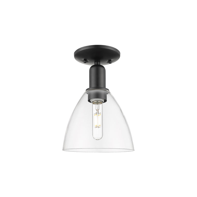 Innovations Bristol 8in 1-Light Semi-Flush Mount | Industrial Matte Black Steel and Clear Glass Dome | Hallway & Entryway | 7.5 | Model 716-1C-BK-GBD-752