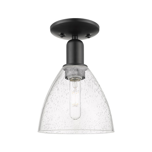 Innovations Bristol 7.5in 1-Light Semi-Flush Mount | Industrial Matte Black Steel and Seedy Glass Dome | Entryway & Hallway | Model 716-1C-BK-GBD-754