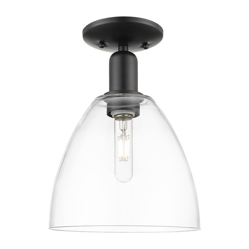Innovations Bristol 9in 1-Light Semi-Flush Mount | Industrial Matte Black Steel and Clear Glass | Entryway & Hallway | 9 x 13 in | Model 716-1C-BK-GBD-92