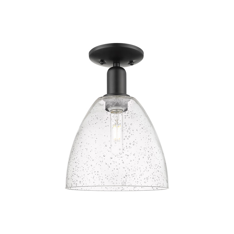 Innovations Bristol 9in 1-Light Semi-Flush Mount | Industrial Matte Black Steel and Seedy Glass | Damp-Rated Hallway & Entryway | Model 716-1C-BK-GBD-94