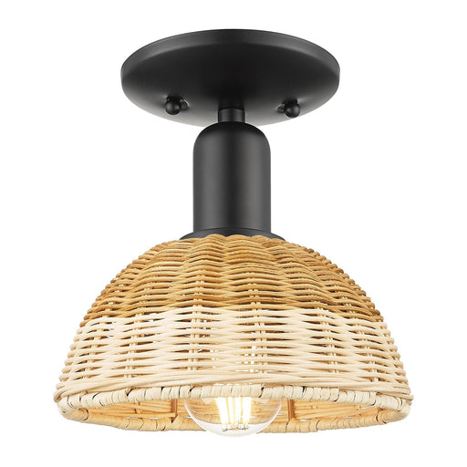 Innovations Natural Ballston Dome 7.5in 1-Light Semi-Flush Mount | Farmhouse Matte Black Steel and Natural Fiber Basketweave | Model 716-1C-BK-NBD2-75-NAT