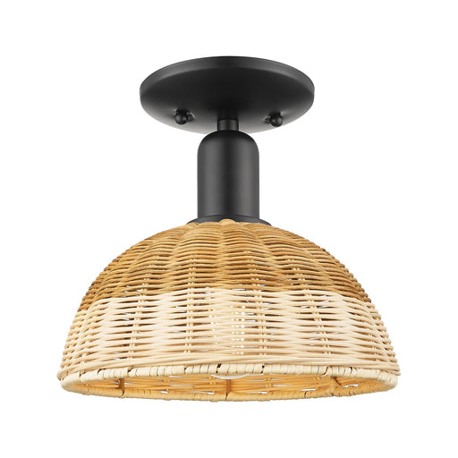 Innovations Ballston Dome 9in 1-Light Semi-Flush Mount | Farmhouse Matte Black and Natural Fiber | Entryway & Hallway | 9 x 9 | Model 716-1C-BK-NBD2-9-NAT