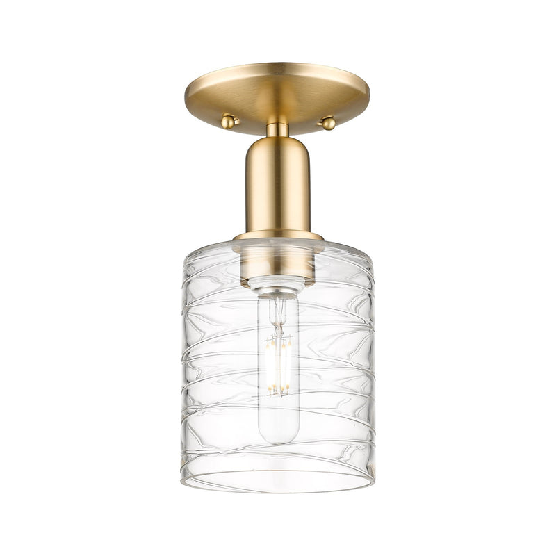 Innovations Cobbleskill 5in 1-Light Semi-Flush Mount | Industrial Champagne Bronze Steel and Deco Swirl Glass | Entryway & Hallway | Model 716-1C-CB-G1113