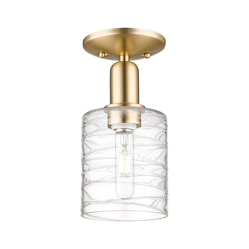 Innovations Cobbleskill 5in 1-Light Semi-Flush Mount | Industrial Champagne Bronze Steel and Deco Swirl Glass | Entryway & Hallway | Model 716-1C-CB-G1113
