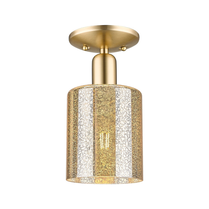Innovations Cobbleskill 5in 1-Light Semi-Flush Mount | Industrial Champagne Bronze Steel and Mercury Glass Drum Shade | Entryway & | Model 716-1C-CB-G116