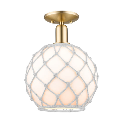 Innovations Farmhouse Rope 10in 1-Light Semi-Flush | Industrial Champagne Bronze Steel and White Glass with Rope Shade | Model 716-1C-CB-G121-10RW