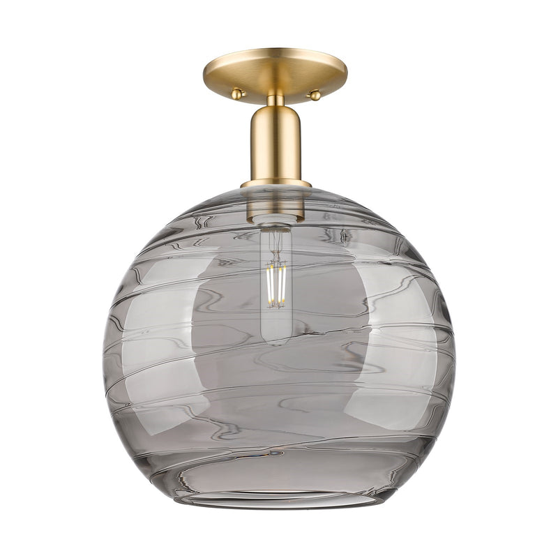 Innovations Athens Deco Swirl 12in 1-Light Semi-Flush Mount | Industrial Champagne Bronze Steel and Light Smoke Glass | Model 716-1C-CB-G1213-12SM