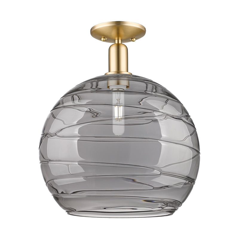Innovations Athens Deco Swirl 14in 1-Light Semi-Flush Mount | Industrial Champagne Bronze Steel and Light Smoke Glass | Model 716-1C-CB-G1213-14SM