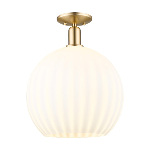 Innovations Lighting Arcadia 14in 1-Light Semi-Flush Mount | Industrial Champagne Bronze Steel and White Venetian Glass | Model 716-1C-CB-G1217-14WV
