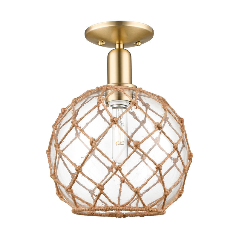 Innovations Farmhouse Rope 10in 1-Light Semi-Flush | Industrial Champagne Bronze Steel and Clear Glass with Brown Rope Shade | Model 716-1C-CB-G122-10RB
