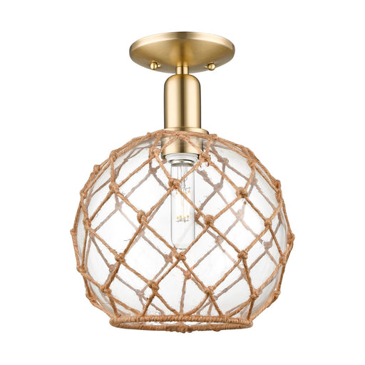 Innovations Farmhouse Rope 10in 1-Light Semi-Flush | Industrial Champagne Bronze Steel and Clear Glass with Brown Rope Shade | Model 716-1C-CB-G122-10RB
