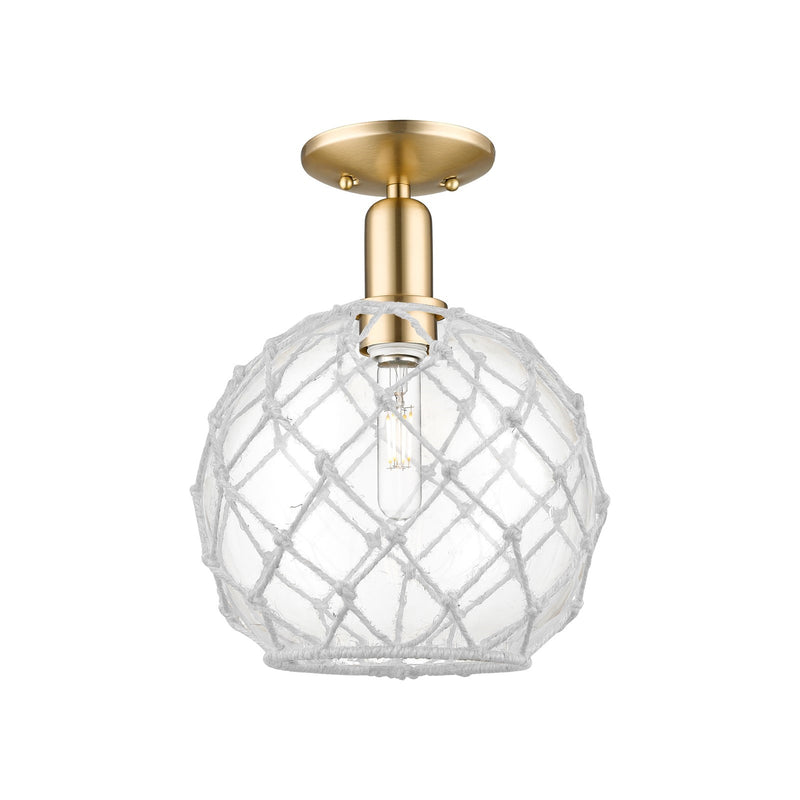 Innovations Farmhouse Rope 10in 1-Light Semi-Flush Mount | Industrial Champagne Bronze Steel and Clear Glass with White Rope | Model 716-1C-CB-G122-10RW