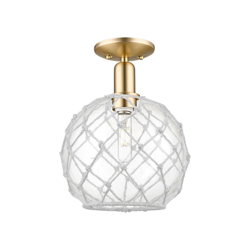 Innovations Farmhouse Rope 10in 1-Light Semi-Flush Mount | Industrial Champagne Bronze Steel and Clear Glass with White Rope | Model 716-1C-CB-G122-10RW