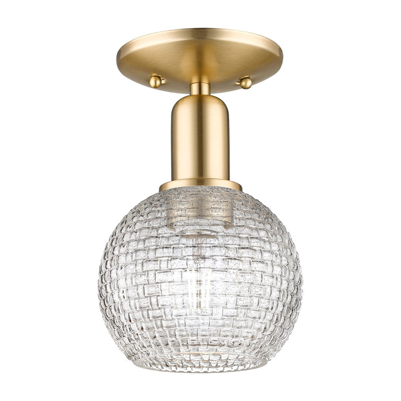 Innovations Athens 6in 1-Light Semi-Flush Mount | Industrial Champagne Bronze Steel and Clear Basket Weave Glass | Entryway & | Model 716-1C-CB-G122C-6CL