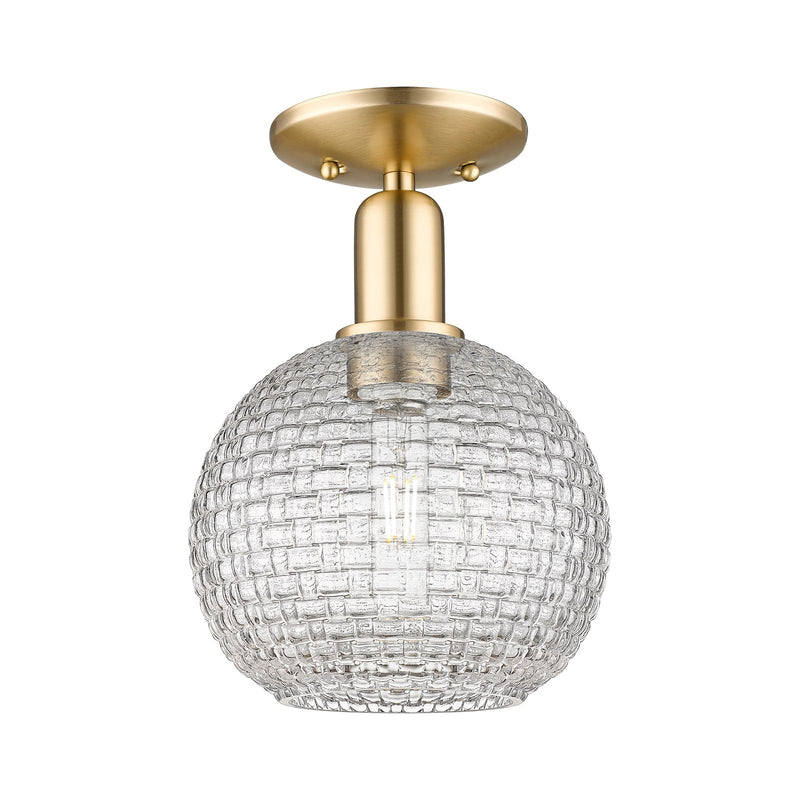 Innovations Athens 8in 1-Light Semi-Flush Mount | Industrial Champagne Bronze Steel and Clear Basket Weave Glass | Entryway & | Model 716-1C-CB-G122C-8CL