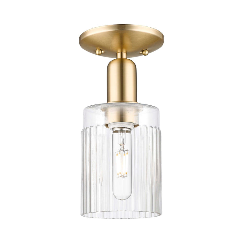 Innovations Hadley 1-Light 4.5in Semi-Flush Mount | Industrial Champagne Bronze Steel and Clear Ribbed Glass | Hallway & Entryway | Model 716-1C-CB-G342