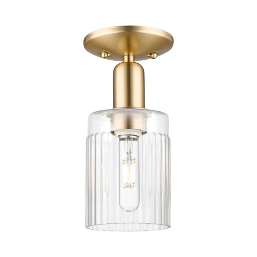 Innovations Hadley 1-Light 4.5in Semi-Flush Mount | Industrial Champagne Bronze Steel and Clear Ribbed Glass | Hallway & Entryway | Model 716-1C-CB-G342