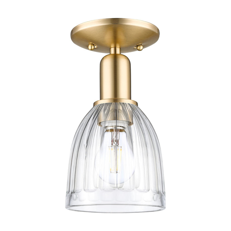 Innovations Brookfield 6in 1-Light Semi-Flush Mount | Industrial Champagne Bronze Steel and Clear Ribbed Glass | Entryway & Hallway | Model 716-1C-CB-G442