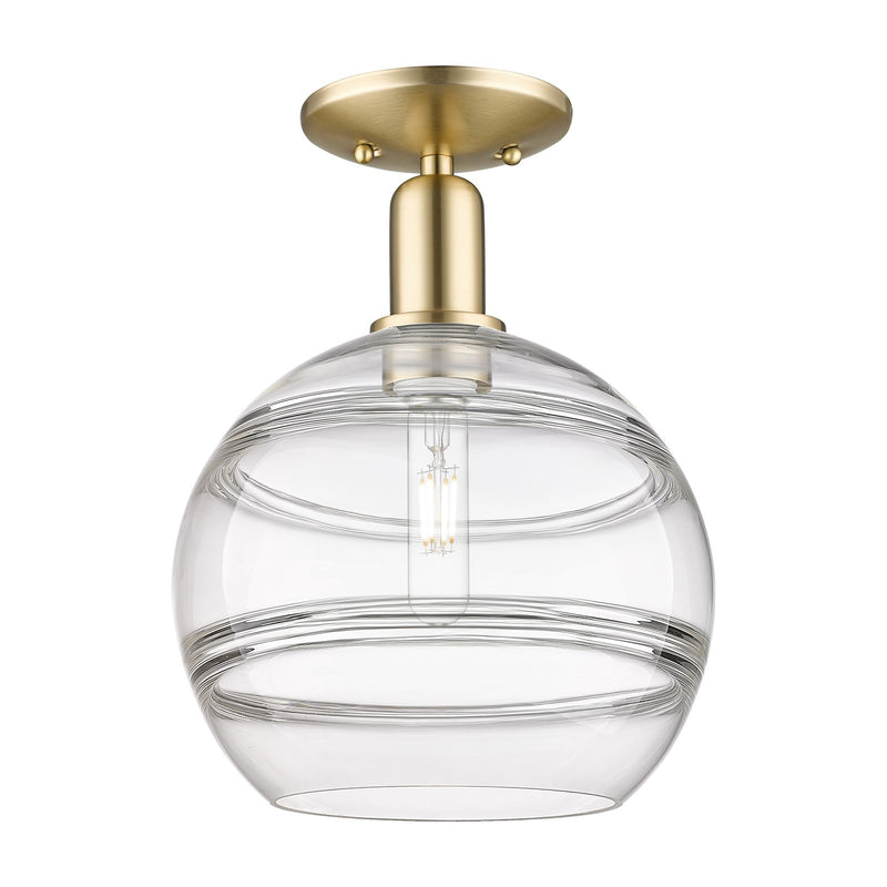Innovations Rochester 10in 1-Light Semi-Flush Mount | Industrial Champagne Bronze Steel and Clear Glass | Entryway & Hallway | Model 716-1C-CB-G556-10CL