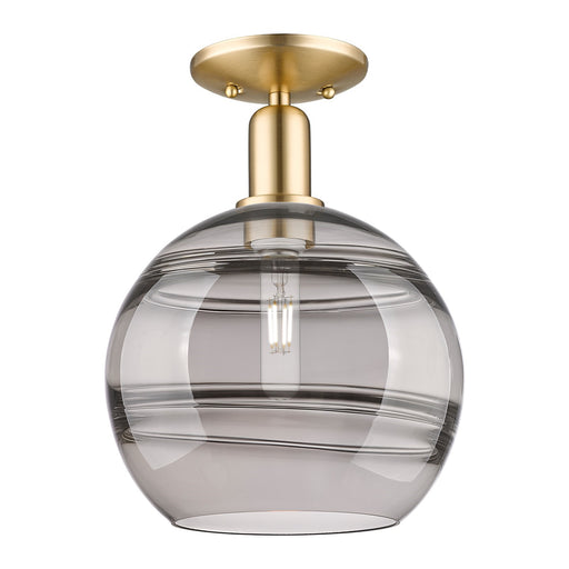 Innovations Rochester 10in 1-Light Semi-Flush Mount | Industrial Champagne Bronze Steel and Cast Brass with Light Smoke Glass | Model 716-1C-CB-G556-10SM