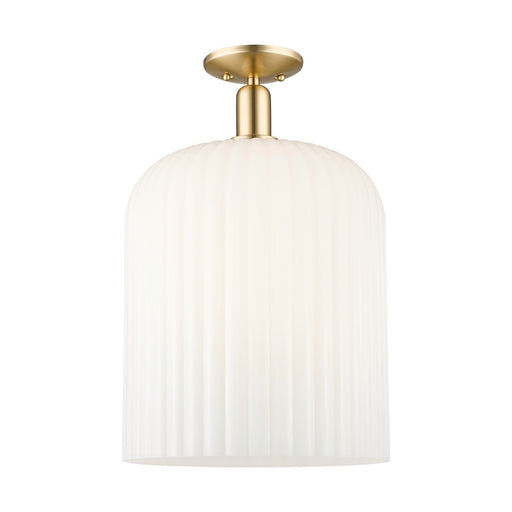 Innovations Bridal Veil 12in 1-Light Semi-Flush Mount | Industrial Champagne Bronze Steel and Gloss White Ribbed Glass Shade | Model 716-1C-CB-G559-12GWH