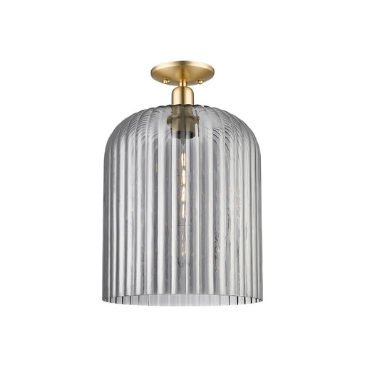 Innovations Bridal Veil 12in 1-Light Semi-Flush Mount | Industrial Champagne Bronze Steel and Light Smoke Ribbed Glass | Model 716-1C-CB-G559-12SM