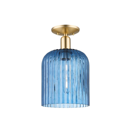 Innovations Bridal Veil 8in 1-Light Semi-Flush Mount | Industrial Champagne Bronze Steel and Princess Blue Ribbed Glass | Model 716-1C-CB-G559-8BL