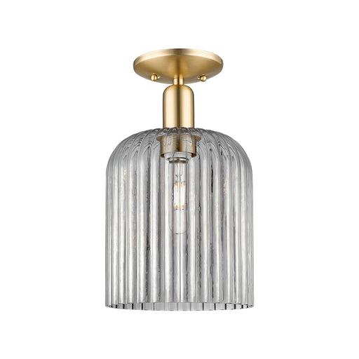 Innovations Bridal Veil 8in 1-Light Semi-Flush Mount | Industrial Champagne Bronze Steel and Light Smoke Ribbed Glass | Model 716-1C-CB-G559-8SM