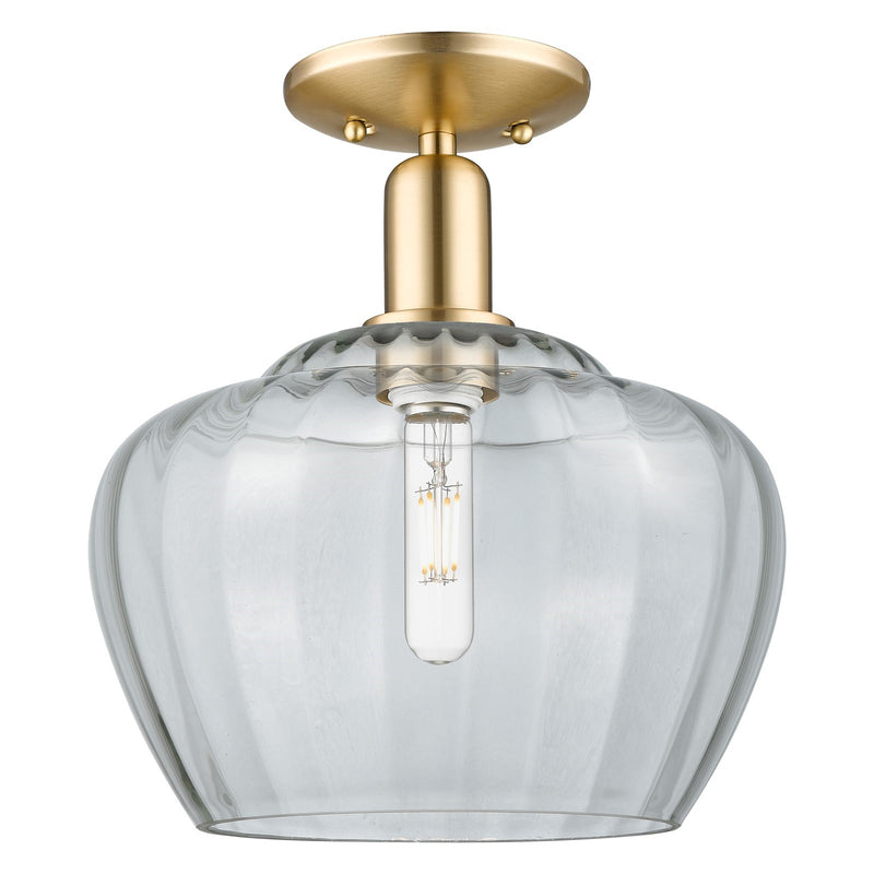 Innovations Fenton 11in 1-Light Semi-Flush Mount | Industrial Champagne Bronze Steel and Clear Ribbed Glass | Entryway & Hallway | Model 716-1C-CB-G92-L