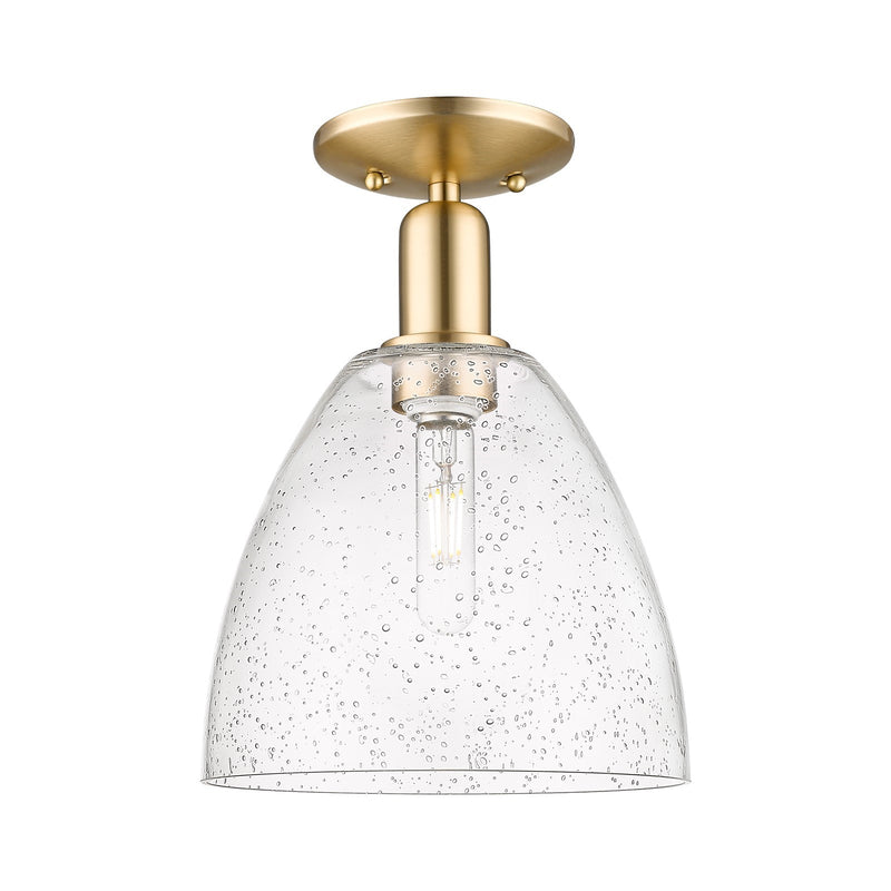 Innovations Bristol 9in 1-Light Semi-Flush Mount | Industrial Champagne Bronze Steel and Seedy Glass | Damp-Rated Entryway & | Model 716-1C-CB-GBD-94