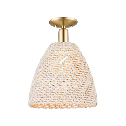 Innovations Bristol Natural 12in 1-Light Semi-Flush Mount | Farmhouse Champagne Bronze Steel and Natural Fiber Dome Shade | Model 716-1C-CB-NBD-12-NAT