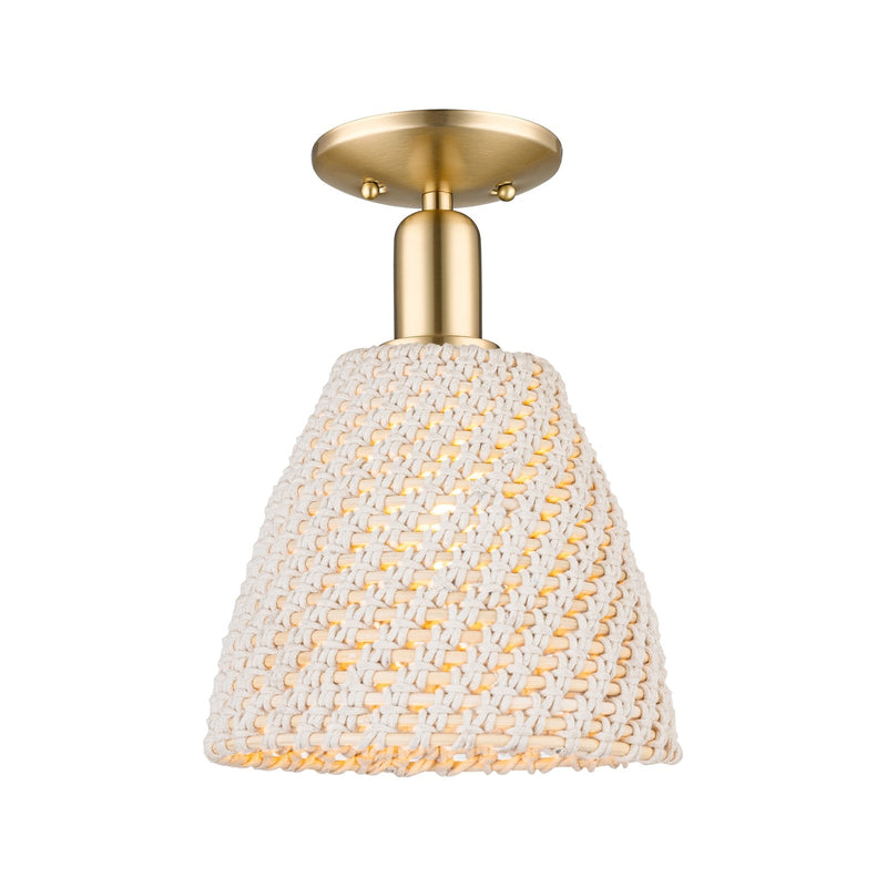 Innovations Bristol Natural 9in 1-Light Semi-Flush Mount | Farmhouse Champagne Bronze Steel and Natural Fiber Dome Shade | Model 716-1C-CB-NBD-9-NAT