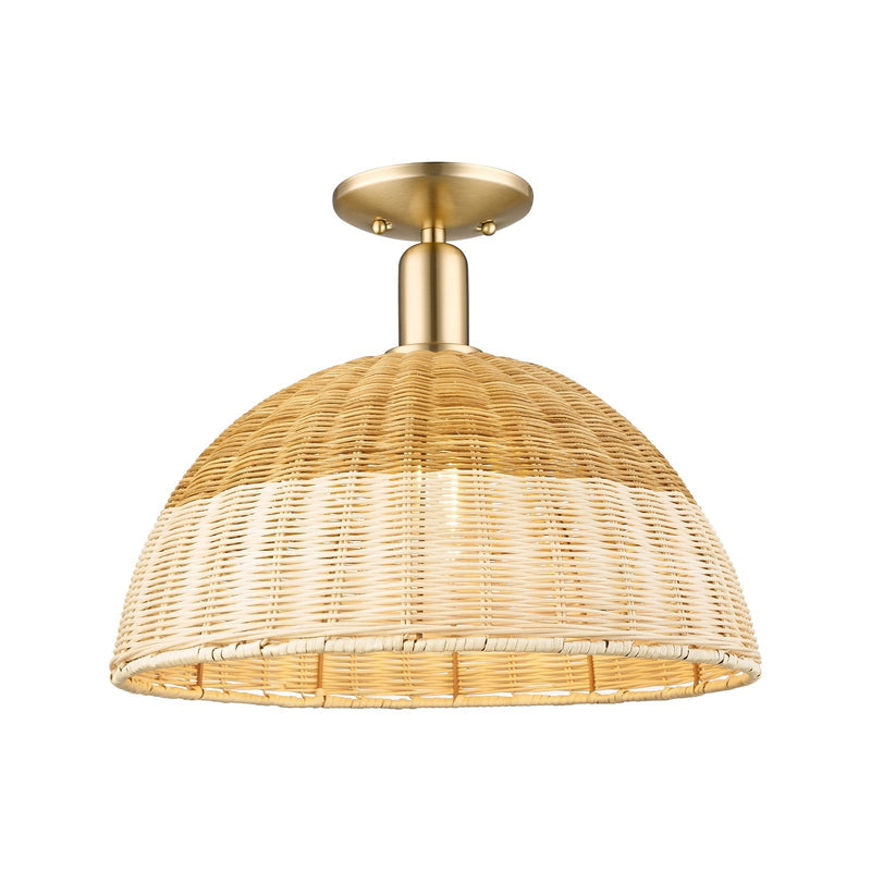 Innovations Natural Ballston Dome 16in 1-Light Semi-Flush Mount | Farmhouse Champagne Bronze Steel and Natural Fiber | Model 716-1C-CB-NBD2-16-NAT