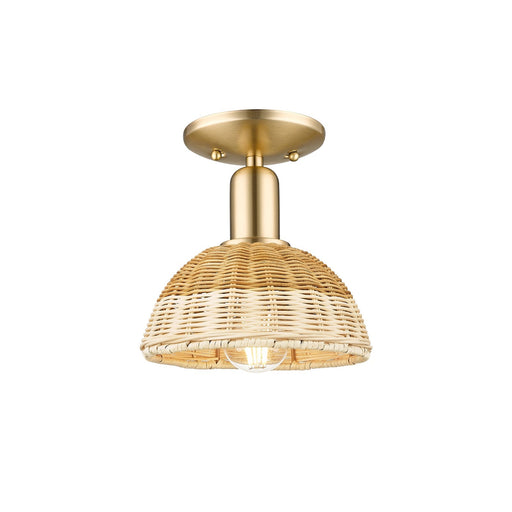 Innovations Natural Ballston Dome 7.5in 1-Light Semi-Flush Mount | Farmhouse Champagne Bronze Steel and Natural Fiber Dome | Model 716-1C-CB-NBD2-75-NAT