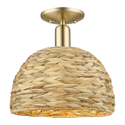 Innovations Arcadia 12in 1-Light Semi-Flush Mount | Industrial Champagne Bronze Steel and Natural Rattan | Entryway & Hallway | Model 716-1C-CB-RBD-12-NAT