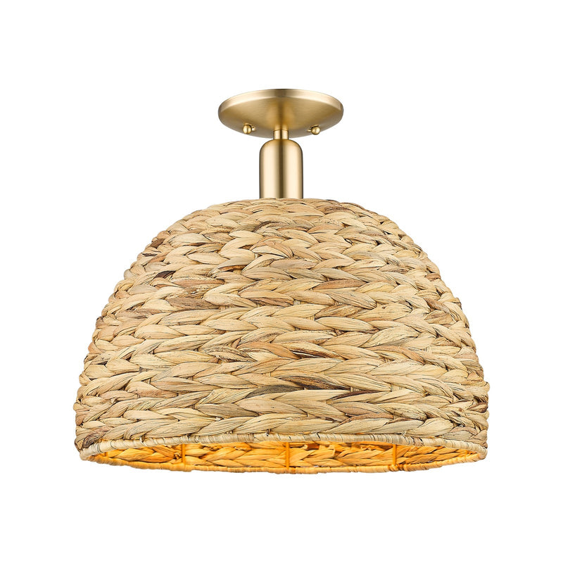Innovations Woven Rattan 16in 1-Light Semi-Flush Mount | Industrial Champagne Bronze Steel and Natural Fiber Shade | Entryway | Model 716-1C-CB-RBD-16-NAT