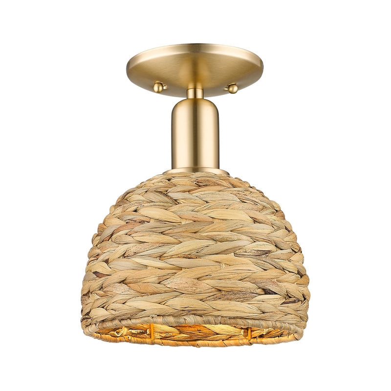 Innovations Woven Rattan 8in 1-Light Semi-Flush Mount | Industrial Champagne Bronze Steel and Natural Rattan | Entryway & | Model 716-1C-CB-RBD-8-NAT
