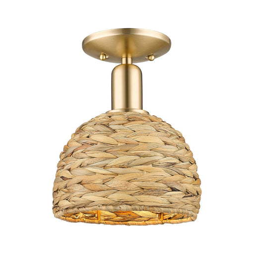Innovations Woven Rattan 8in 1-Light Semi-Flush Mount | Industrial Champagne Bronze Steel and Natural Rattan | Entryway & | Model 716-1C-CB-RBD-8-NAT
