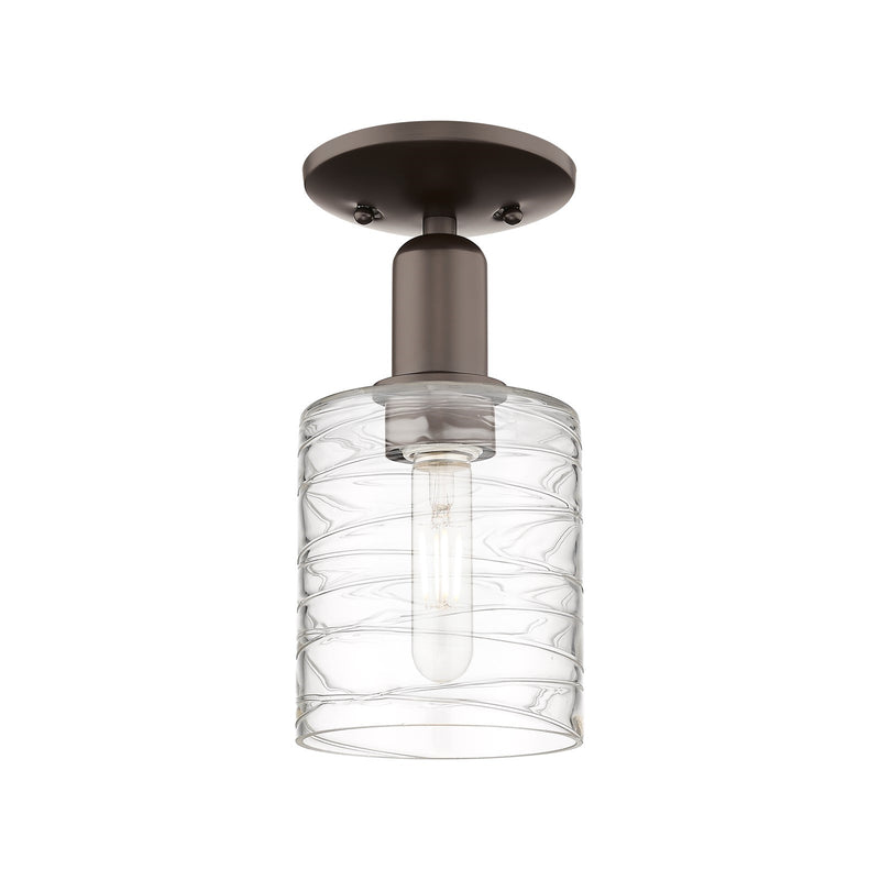 Innovations Cobbleskill 5in 1-Light Semi-Flush Mount | Industrial Oil Rubbed Bronze Steel and Deco Swirl Glass | Entryway & | Model 716-1C-OB-G1113