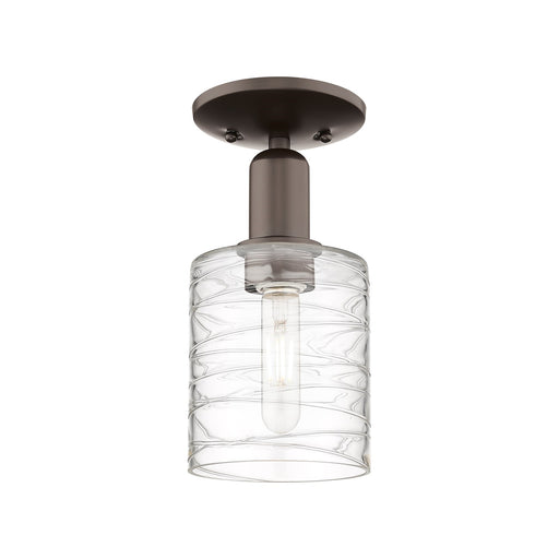 Innovations Cobbleskill 5in 1-Light Semi-Flush Mount | Industrial Oil Rubbed Bronze Steel and Deco Swirl Glass | Entryway & | Model 716-1C-OB-G1113