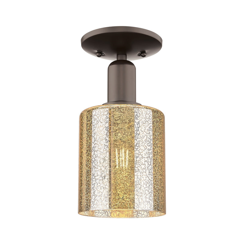 Innovations Cobbleskill 5in 1-Light Semi-Flush Mount | Industrial Oil Rubbed Bronze Steel and Mercury Glass Drum Shade | Hallway & | Model 716-1C-OB-G116