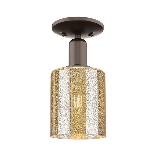 Innovations Cobbleskill 5in 1-Light Semi-Flush Mount | Industrial Oil Rubbed Bronze Steel and Mercury Glass Drum Shade | Hallway & | Model 716-1C-OB-G116