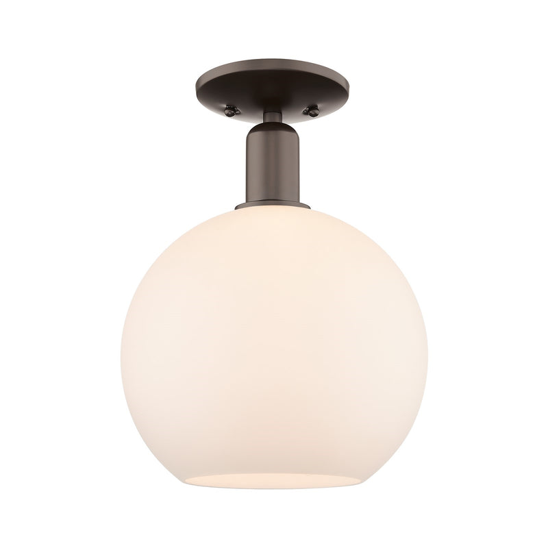 Innovations Athens 10in 1-Light Semi-Flush Mount | Industrial Oil Rubbed Bronze Steel and Matte White Glass | Entryway & Hallway | Model 716-1C-OB-G121-10