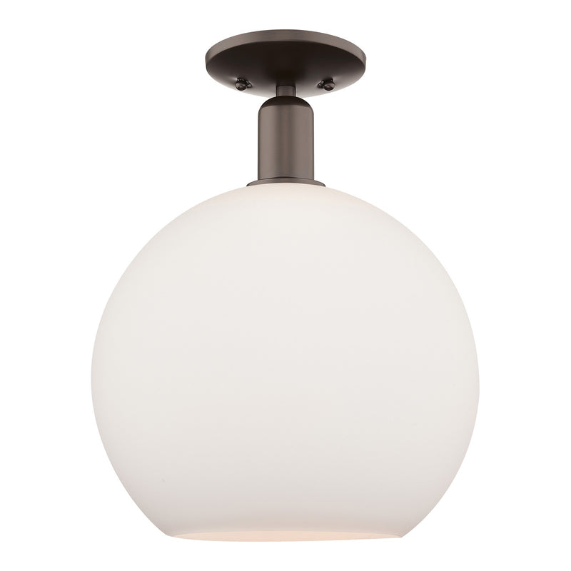 Innovations Athens 12in 1-Light Semi-Flush Mount | Industrial Oil Rubbed Bronze Steel and Matte White Glass | Entryway & Hallway | Model 716-1C-OB-G121-12
