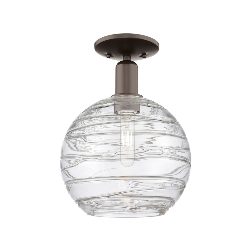 Innovations Athens Deco Swirl 10in 1-Light Semi-Flush Mount | Industrial Oil Rubbed Bronze Steel and Clear Deco Swirl Glass | Model 716-1C-OB-G1213-10CL