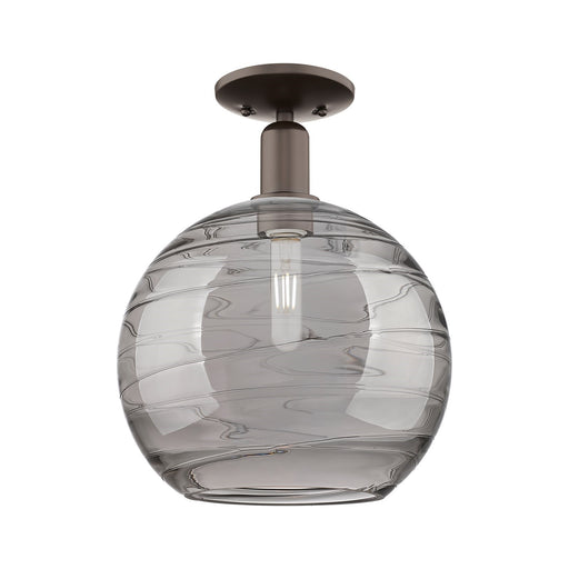 Innovations Athens Deco Swirl 12in 1-Light Semi-Flush Mount | Industrial Oil Rubbed Bronze Steel and Light Smoke Glass | Model 716-1C-OB-G1213-12SM