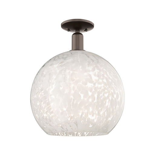 Innovations Lighting White Mouchette 14in 1-Light Semi-Flush Mount | Industrial Oil Rubbed Bronze Steel and White Glass | Model 716-1C-OB-G1216-14WM
